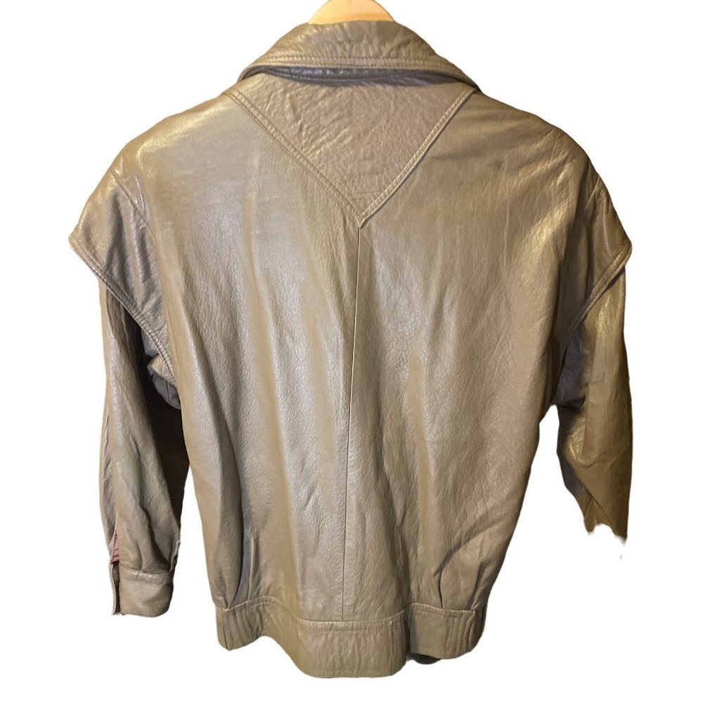 Vintage Maglia Tan Leather Snap Front Bomber Jacket SZ 8 - Picture 2 of 6